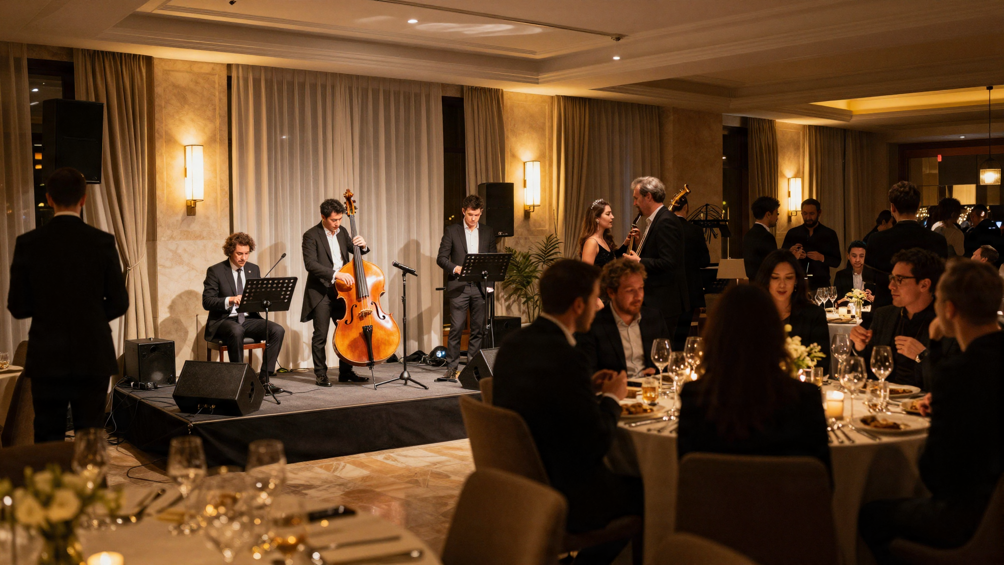 Actuación de música en vivo en gala corporativa de lujo